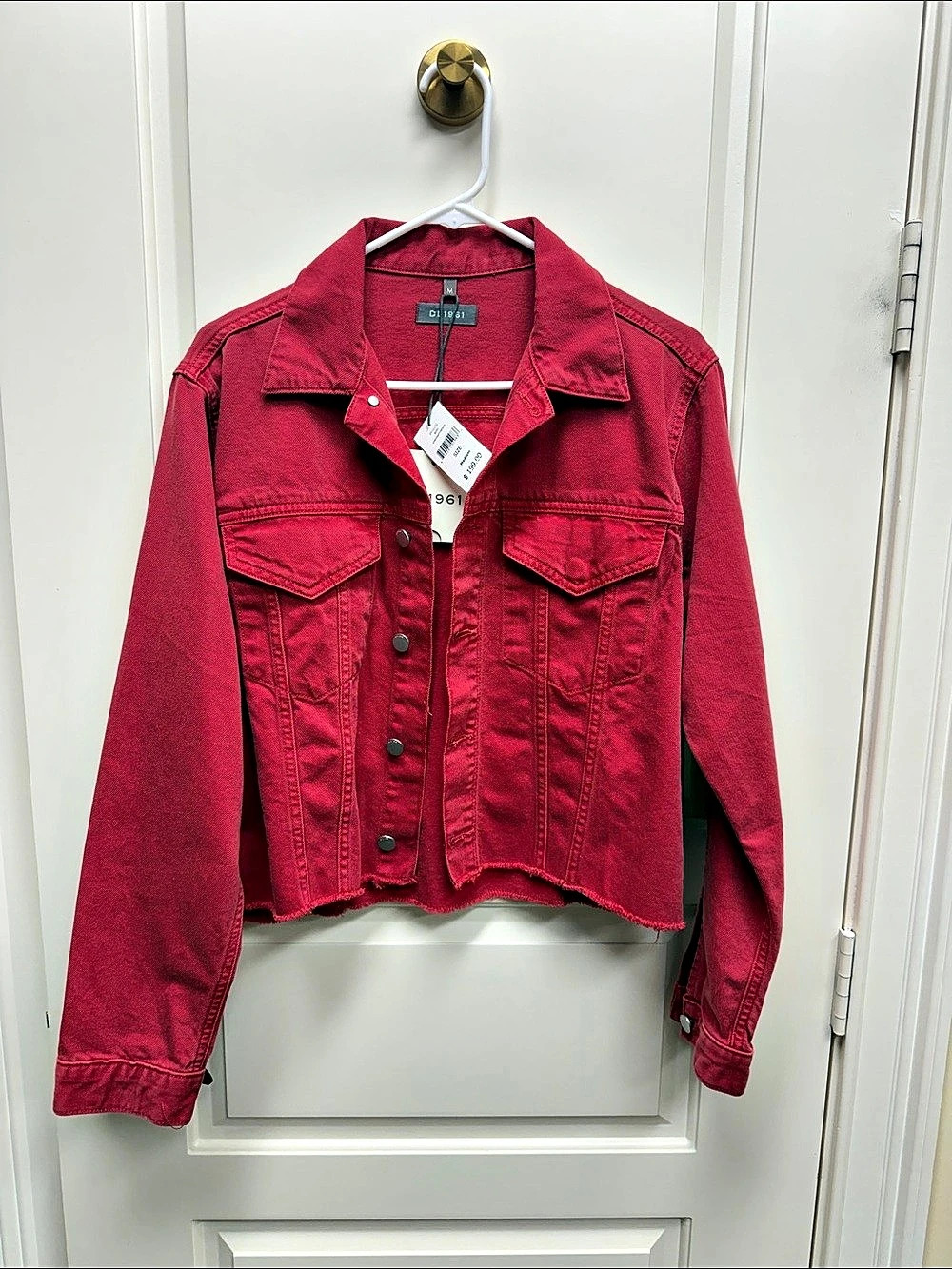 DL1961 Chrysanthemum Red Cropped Jean Jacket Size Medium NWT
